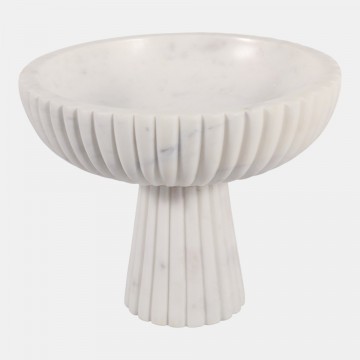 Bowl Marble Ribbed On Pedestal